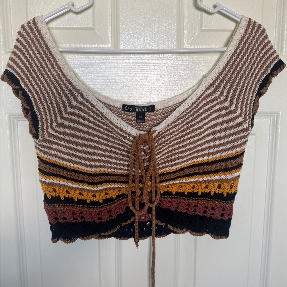 Knit Crop Top with Lace-Up Detail